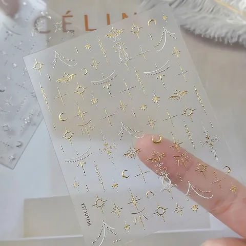 Vintage Bohemian Celestial Star Moon Nail Art Stickers 3D Embossed Gold Silver Self Adhesive Astrology Nail Decals For Women