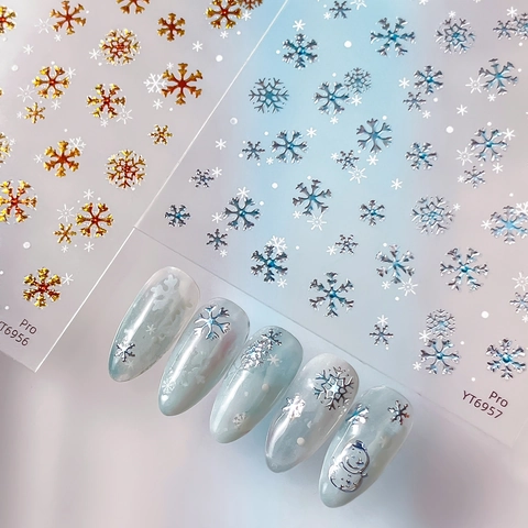 5D Relief Schneeflocke Nagelkunst Aufkleber Geprägte Metallische Weihnachten Winter DIY Maniküre Abziehbilder Für Damen Nägel Dekor
