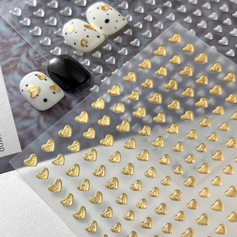 5D Relief Gold Silber Herz Nagelaufkleber Exquisite Vintage Metallische Geprägte Herz Maniküre Aufkleber DIY Nagel Dekor