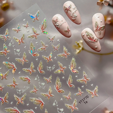 3D Relief Schmetterling Nagelaufkleber Muschelglanz Holografisch Laser DIY Maniküre Dekoration Für Damen Nail Art Design