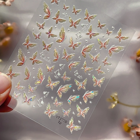 3D Relief Schmetterling Nagelaufkleber Muschelglanz Holografisch Laser DIY Maniküre Dekoration Für Damen Nail Art Design
