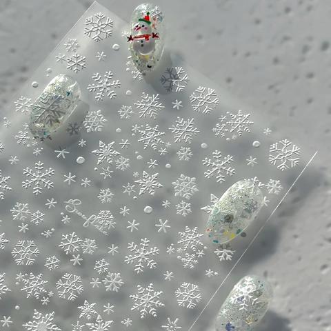 5D Embossed White Snowflake Nail Art Stickers 3D Relief Winter Christmas DIY Manicure Decoration Decals For Women Girls