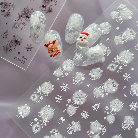 Christmas Snowflake Nail Stickers 5D Embossed Relief Self Adhesive White Black Gold Winter Holiday DIY Manicure Art Decals