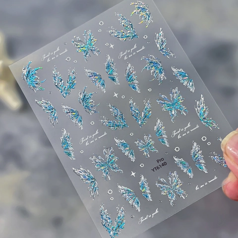 3D Relief Butterfly Nail Art Stickers Holographic Ocean Wave Embossed Nail Decals Romantic Sea Design For Women Manicure Decoration