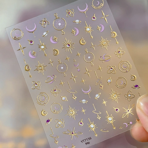 Himmlische Goldprägung Stern Mond Nagelaufkleber Retro Y2K Astrologie 3D Relief Selbstklebende Nail Art Decals Damen