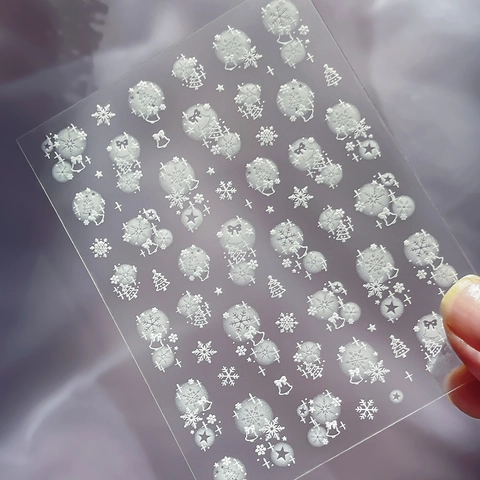 Christmas Snowflake Nail Stickers 5D Embossed Relief Self Adhesive White Black Gold Winter Holiday DIY Manicure Art Decals