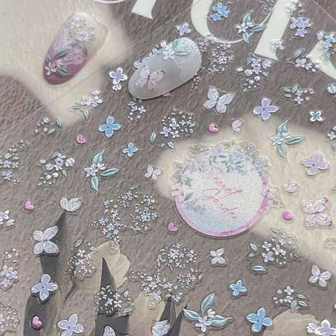 Secret Garden 5D Relief Nail Art Stickers Sweet Korean Style Flower Butterfly Embossed 3D Decals For Women DIY Manicure