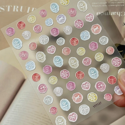 3D Relief Wax Seal Style Nail Art Stickers Retro Rose Cat Heart Pattern Self Adhesive DIY French Manicure Decoration For Women