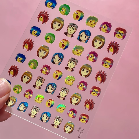Divertidas Pegatinas para Uñas con Expresión de Personajes de Anime Láser Holográfico Píxel Expresión Calcomanías YT7550 YT7551