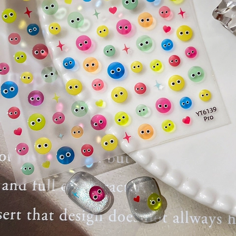 Schattige 3D Reliëf Geleibal Nagelstickers Kleurrijke Cartoon Wiebelogen Reliëf Nagels Voor Doe-het-zelf Manicure Decoratie