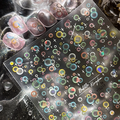 Laser Holographic Bubble Nail Stickers Sweet Rainbow Shell Light Nail Art Decals For Women DIY Manicure Decoration