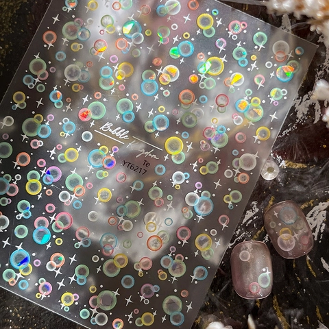 Laser Holographic Bubble Nail Stickers Sweet Rainbow Shell Light Nail Art Decals For Women DIY Manicure Decoration