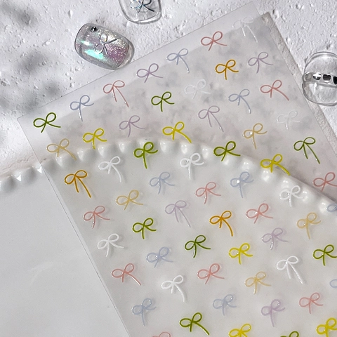 3D-Relief Schleife Nagelaufkleber Holografischer Laser Bunte Schleife Selbstklebende Abziehbilder Für Damen DIY Maniküre Dekoration