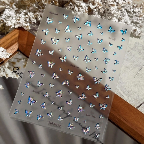 Holographic Silver Laser Blue Butterfly Nail Art Stickers Exquisite Butterfly Designs DIY Decorative Manicure Decals For Women