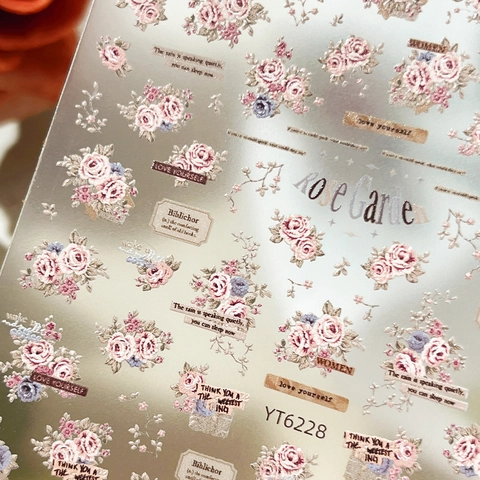 Vintage Geprägt Rose Nagelkunst-Aufkleber Relief Blume Abziehbilder Für Frauen DIY Maniküre Dekoration Retro Rosengarten Selbstklebend Dekoration