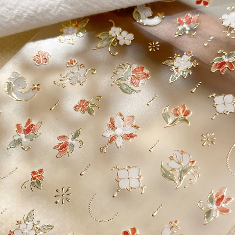 Vintage Gold Embossed Flower Nail Stickers 3D Relief Floral Decals For Women DIY Manicure Nail Art Decoration
