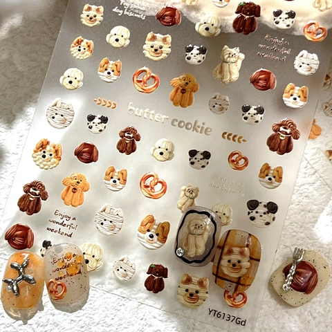 3D Relief Hund Keks Nagelaufkleber Niedliche Welpen Muster DIY Selbstklebend Nail Art Decals Für Damen Beauty Dekoration