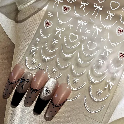 French Style Lace Nail Art Stickers Bowknot Heart Pattern Self Adhesive Manicure Decals For Women DIY Nail Decoration