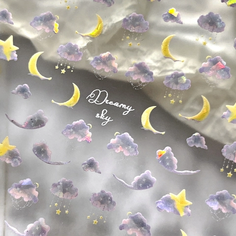 Laser Holographic Nail Art Stickers Dreamy Sky Cloud Moon Star Shell Luster Self Adhesive Decorative Decals For Women