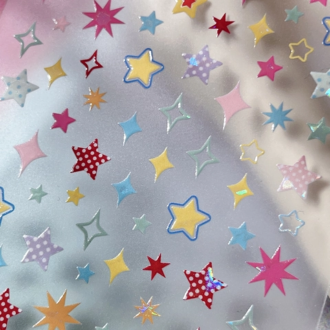 Pegatinas Para Uñas De Estrella Coloridas Efecto Luz De Concha Patrón De Estrella Láser Calcomanías Autoadhesivas Para Mujer