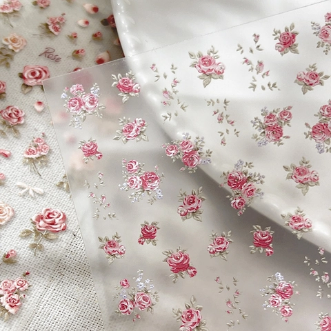 3D Geprägt Vintage Rose Nagelaufkleber Süß Retro Floral Schleife Design Französisch Romantisch Stil Selbstklebend Nagel Decals Für Damen DIY Dekoration