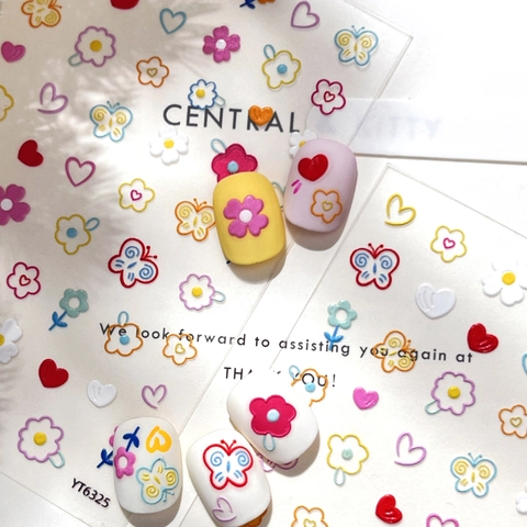 5D Reliëf Graffiti Bloem Nagelstickers Kleurrijke Zoete Schmetterling Hart Ontwerp DIY Nagelkunst Decoratie Voor Dames