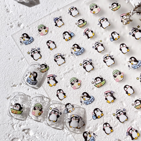Süße Cartoon Pinguin 5D Geprägt Nagelaufkleber YT6262 DIY Maniküre Dekoration Für Damen Mädchen Transparente Nagel Decals