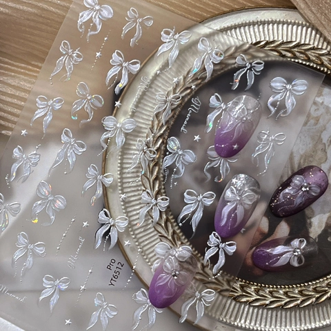 3D-Geprägt Schleife Kunststoff Nagelkunst-Sticker Perlmutt Muschellicht Minimalistisch Elegant DIY Dekoration Für Damen