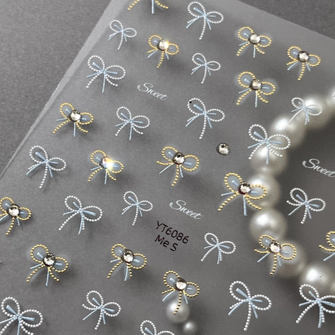 Sweet 3D Bow Nail Art Stickers Gold Silver Hot Stamping Bowknot Decals With Rhinestone Accents DIY Manicure Decor Jewelry