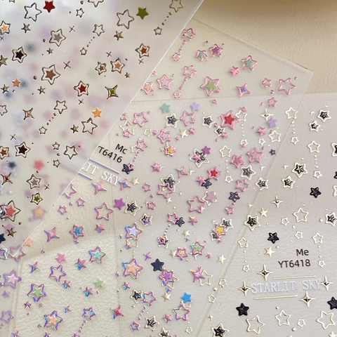 Holographic Star Nail Art Stickers Starlit Sky Laser Starry Sky Bronzing Self-Adhesive Nail Decals For Women DIY Manicure Decoration