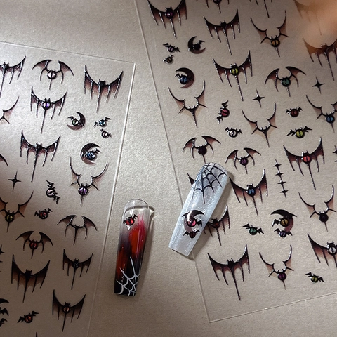 Gothic Halloween Nail Art Stickers Dark Bat Evil Eye Moon Spider Web Design Self Adhesive Manicure Decoration For Women