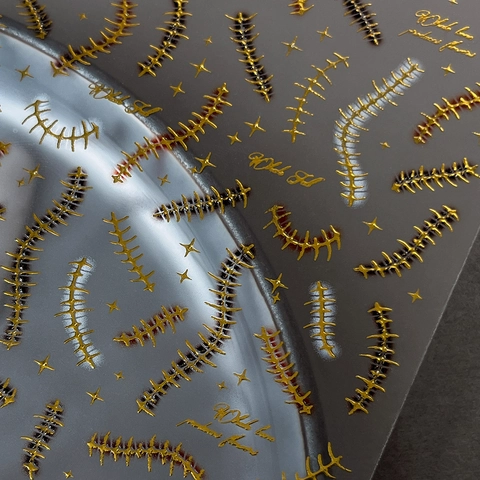 Halloween 3D Embossed Nail Art Stickers Punk Gothic Stitch Fishbone Skeleton Gold Silver Metallic Nail Decals For Women Manicure Decor