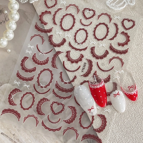 3D Relief Lace Nail Stickers French Bow Heart Design Sweet Vintage Manicure Adhesive Nail Art Decoration For Women