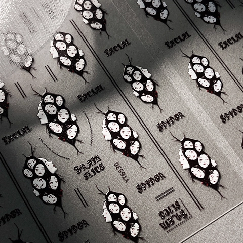 Gothic Horror Face Spider Halloween Nail Art Stickers Dark Aesthetic Black White Red DIY Manicure Decals For Women Party Decoration