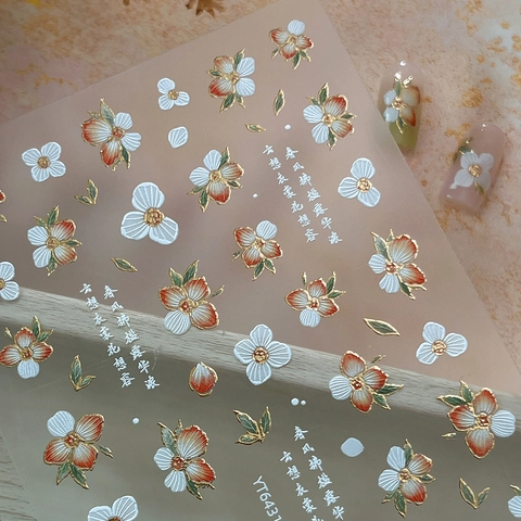 Pegatinas para Uñas en Relieve 5D Estilo Chino Estampado en Oro Flor Calcomanías Autoadhesivas Decoración Manicura para Mujer