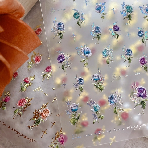 Embossed Rose Nail Stickers Vintage Floral Self Adhesive Nail Art Decals With Gold Silver Laser Design For Women Manicure