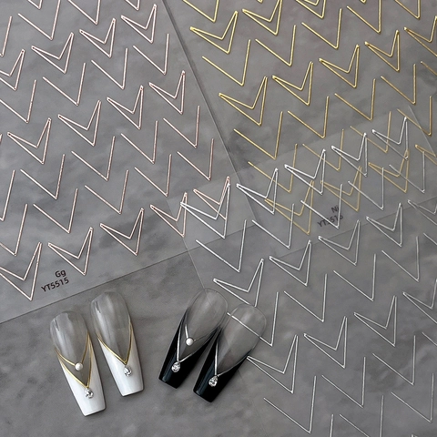 Metallic V-Shape Geometric Line Nail Art Stickers French Style Gold Silver Black White DIY Manicure Decoration Decals
