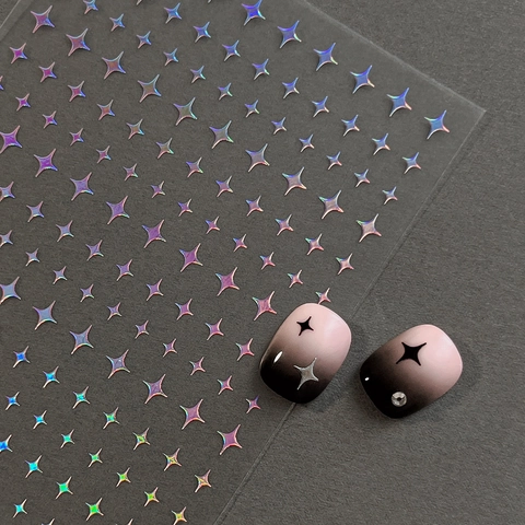 Nail Art Stickers Star Sparkle Four Pointed Star Design Ultra Thin Self Adhesive Holographic Gold Silver Nail Decoration For Women