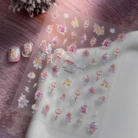 Weihnachten Nagelaufkleber 3D Geprägt Jelly Shell Sticker Eiscreme Schneeflocke Weihnachtsbaum Festlich DIY Nagel Dekor Damen