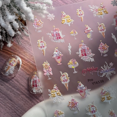 Weihnachten Nagelaufkleber 3D Geprägt Jelly Shell Sticker Eiscreme Schneeflocke Weihnachtsbaum Festlich DIY Nagel Dekor Damen