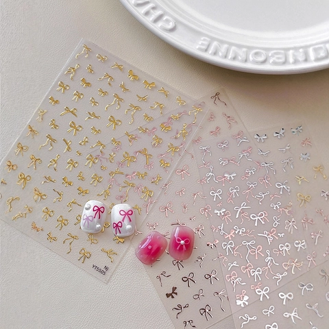Bow Nail Art Stickers Ultra Thin Self Adhesive Manicure Decals For Women DIY Nail Art Decoration Embossed Bowknot Designs
