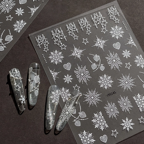 3D Geprägte Weihnachten Schneeflocke Nagel Aufkleber Weiß Winter Stern Herz DIY Nagel Kunst Decals Für Damen Deko