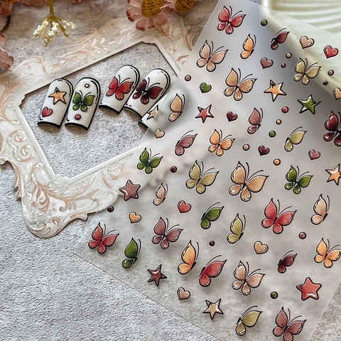 3D Relief Butterfly Nail Art Stickers Colorful Cartoon Design For Women Cute Star Heart Manicure Decoration Self Adhesive