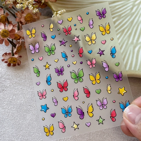 3D Relief Butterfly Nail Art Stickers Colorful Cartoon Design For Women Cute Star Heart Manicure Decoration Self Adhesive