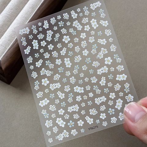 3D Relief Flower Nail Stickers White Blue Floral Self Adhesive Decals For Manicure DIY Nail Art Decoration Women Accessories