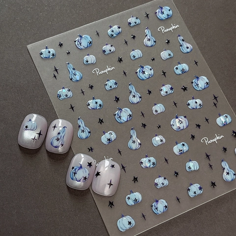 Kunststoff 5D Relief Halloween Kürbis Nagelsticker Gelee Muschelglanz Irisierend Stern Gothisch Maniküre Decals Für Damen