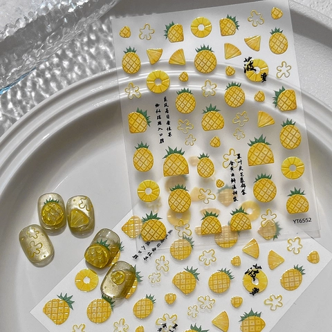 3D Relief Ananas Nagelaufkleber Tropische Frucht Sommer Floral DIY Selbstklebende Nagelsticker Für Damen Maniküre Dekoration