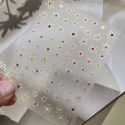 YITU Sweet Floral Nail Art Stickers Gold Silver Bronzing Bowknot Heart DIY Decorative Minimalist Manicure Decals For Women