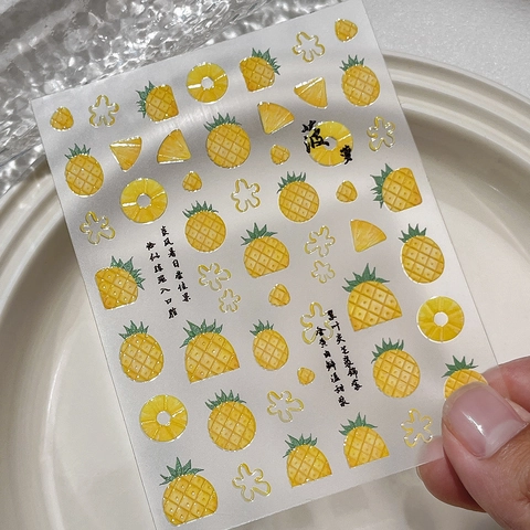 3D Relief Ananas Nagelaufkleber Tropische Frucht Sommer Floral DIY Selbstklebende Nagelsticker Für Damen Maniküre Dekoration