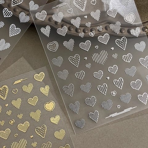 3D Embossed Heart Nail Art Stickers Minimalist Line Polka Dot Self Adhesive Gold Silver Black White Nail Decal For Women